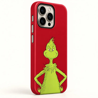 Side view showing three buttons on the Red Mean One Christmas phone case
