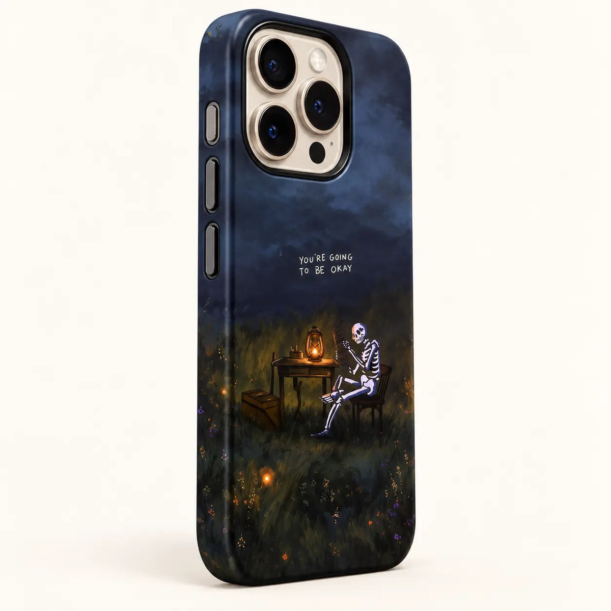 Three side button details on skeleton nighttime iPhone case