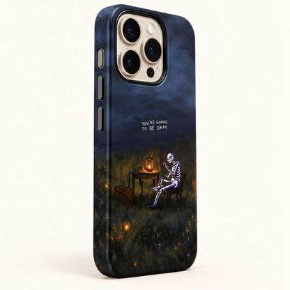 Three side button details on skeleton nighttime iPhone case