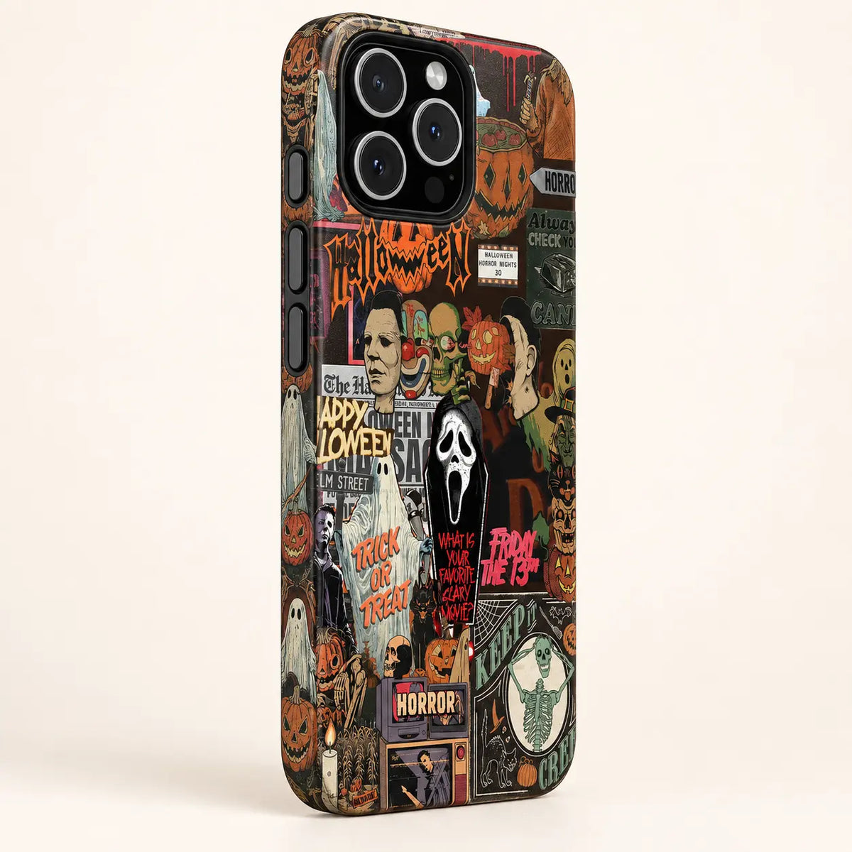 Side button detail of Retro Horror Halloween iPhone 16 case