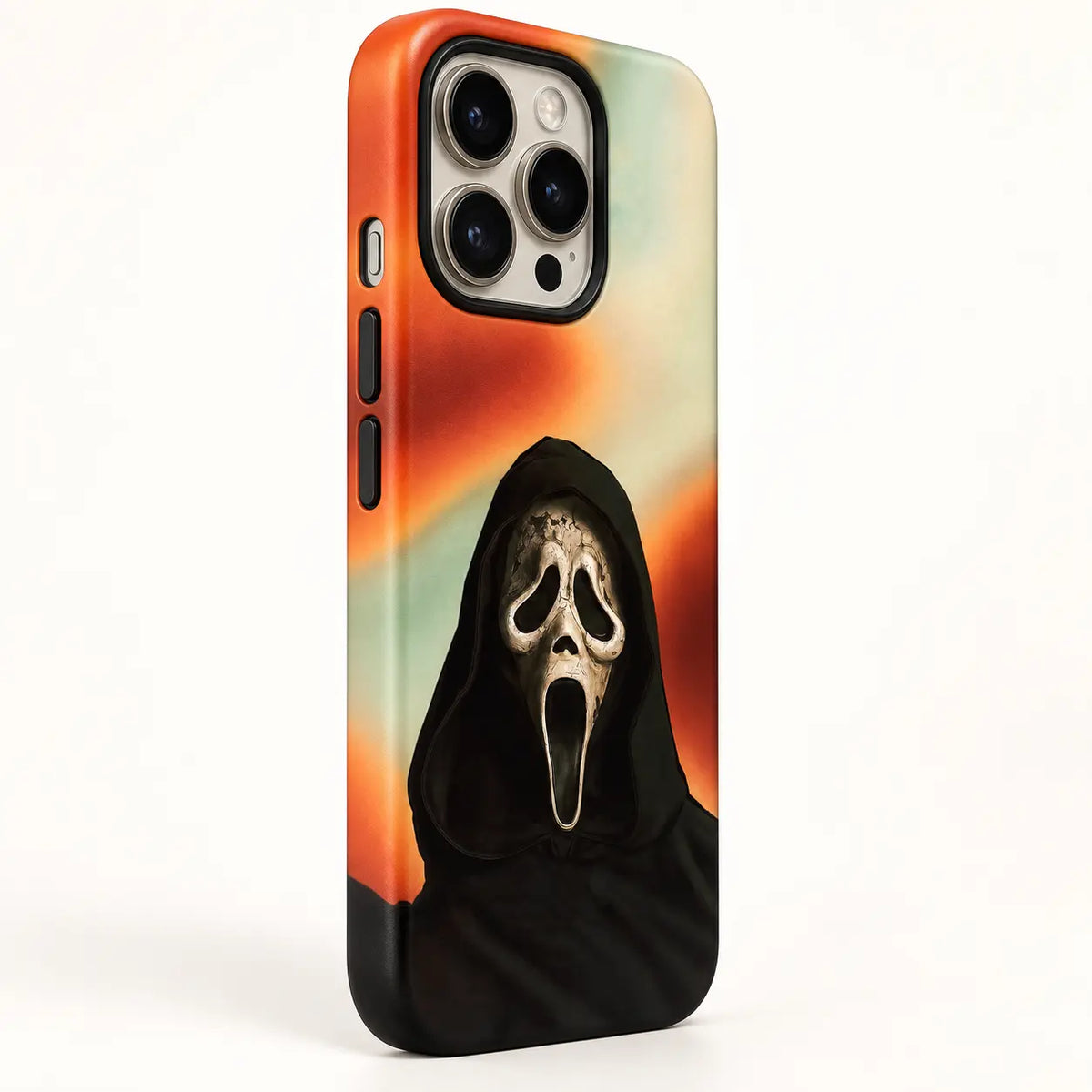 Three side button details on smoky Halloween iPhone case