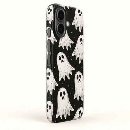 Three-button side detail of the Little Ghost iPhone 16 case