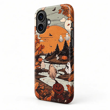 Side-button detail of full-wrap ghost town iPhone case