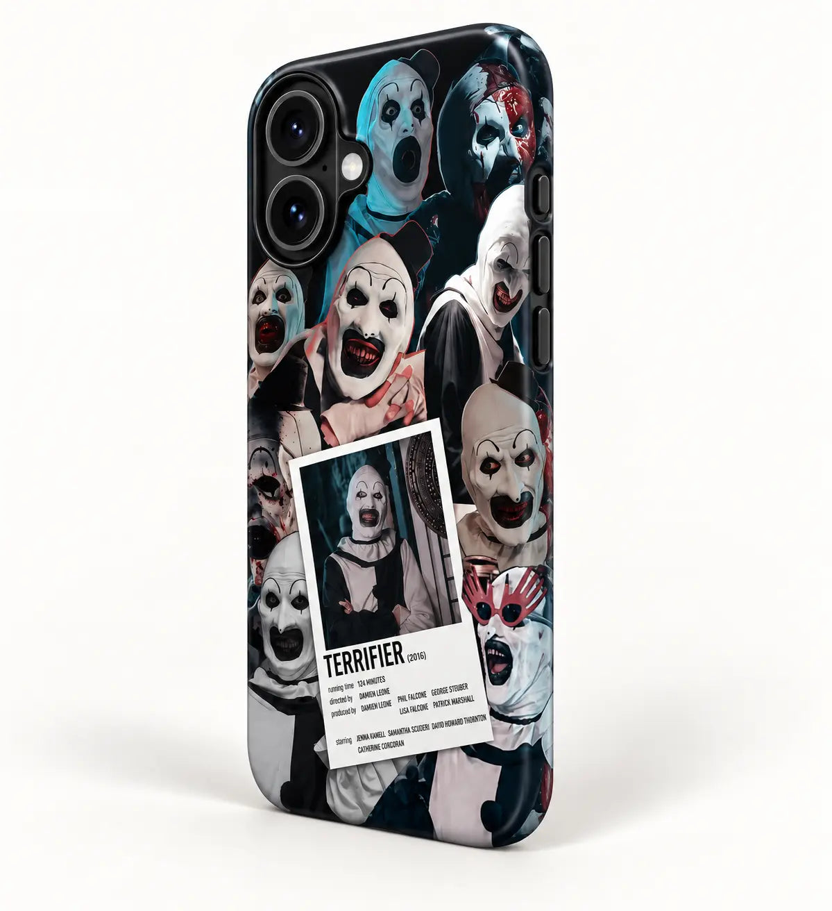 Side button detail of Terrifier horror-clown film phone case