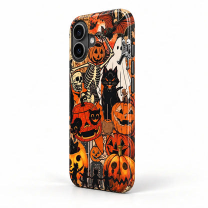 Side button detail of full-wrap black cat pumpkin phone case