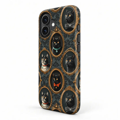 Side-button detail of full-wrap Black Cat Museum iPhone case