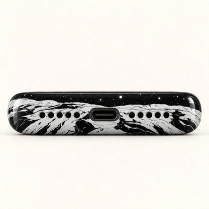 Bottom view of lunar phone case with USB-C port and ten speaker holes