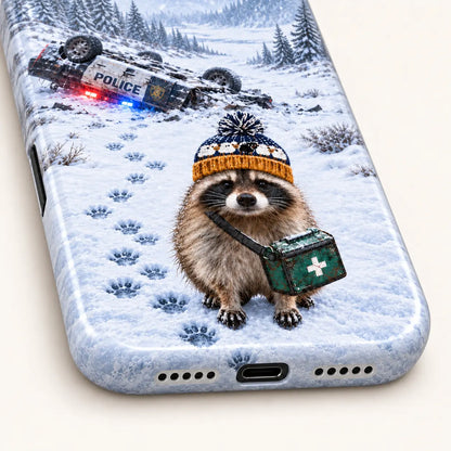 iPhone bottom close-up with charging port, speaker openings and snow print