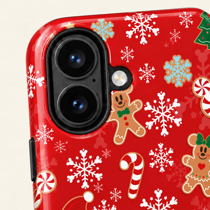 Close-up of the camera surround with red Christmas artwork and snowflake details.