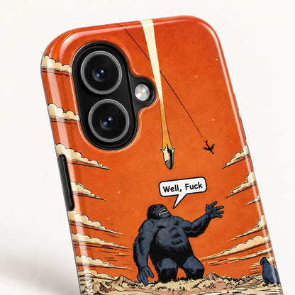 Side view of orange gorilla comic phone case with three button covers