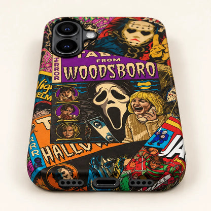 Bottom port and speaker detail of From Woodsboro iPhone case