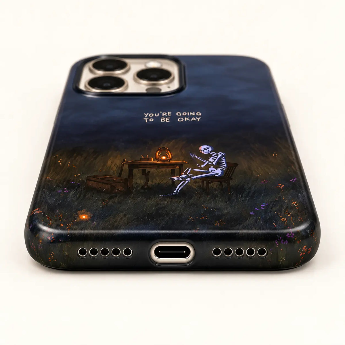 USB-C and speaker opening detail on skeleton lantern case