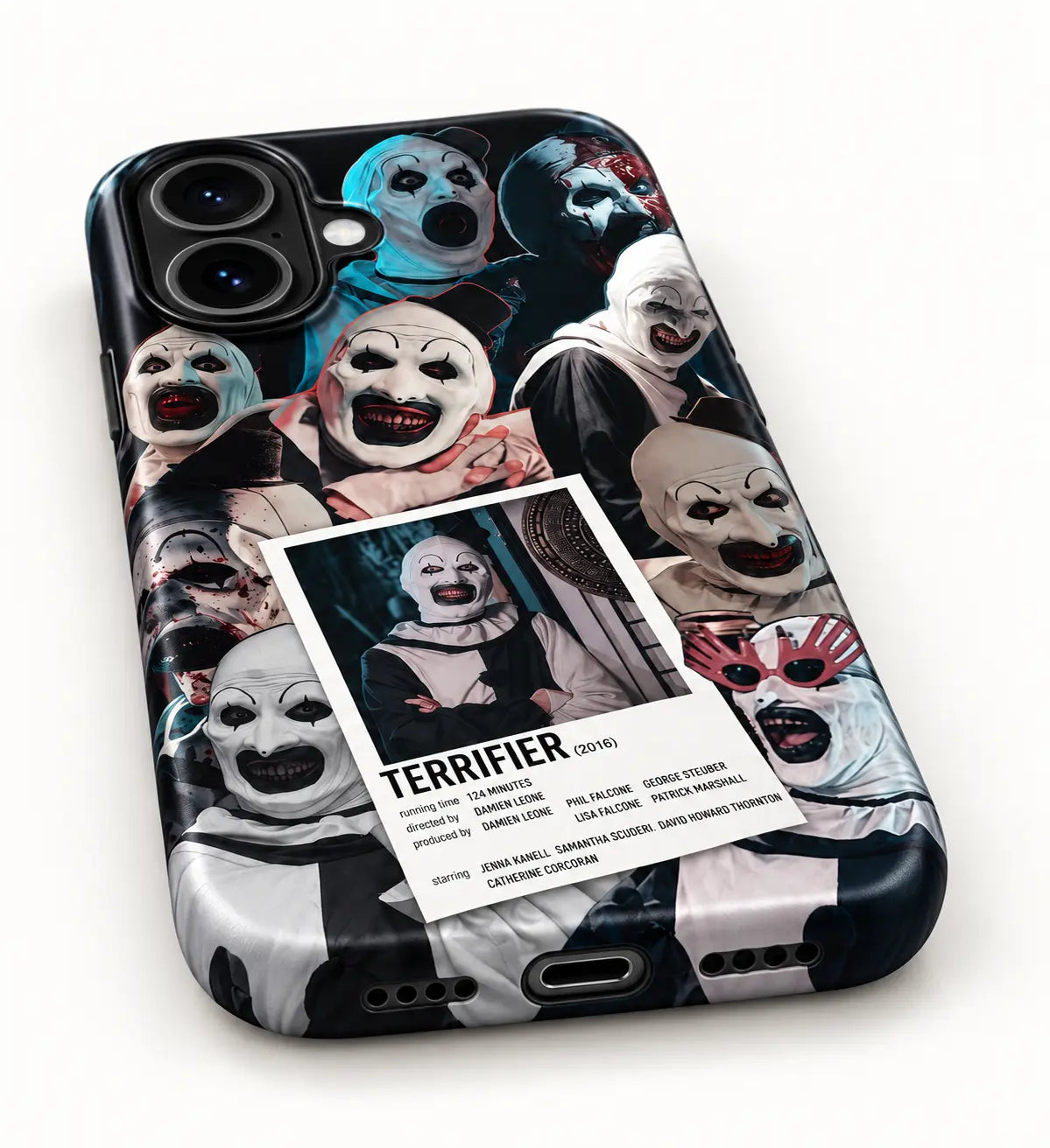 Bottom charging port and speaker detail of Terrifier 2016 phone case