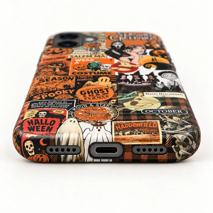 Charging-port and speaker detail of Salem Halloween phone case