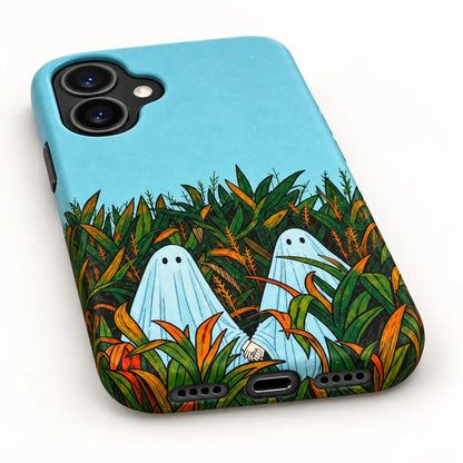 Bottom charging port and speaker detail of cornfield ghost phone case