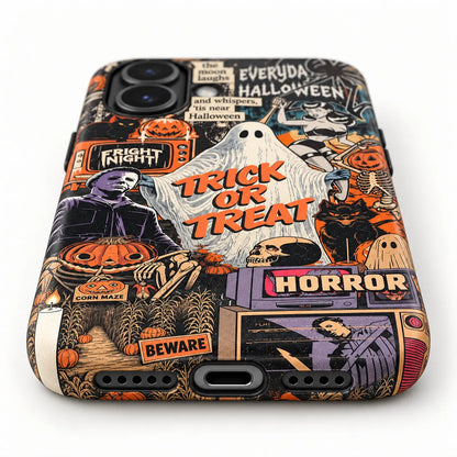 Charging-port and speaker detail of Halloween film phone case