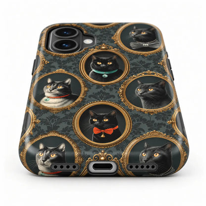 Charging-port and speaker detail of black-cat film phone case