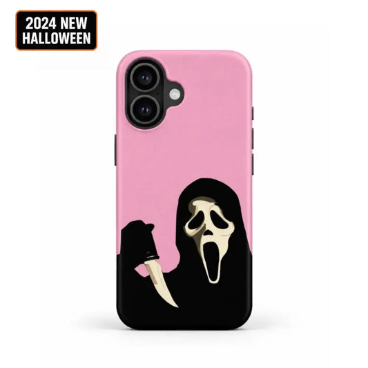 Pink scream mask horror phone case for iPhone with 2024 New Halloween badge