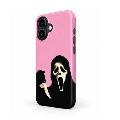 Side button detail of pink scream mask film phone case