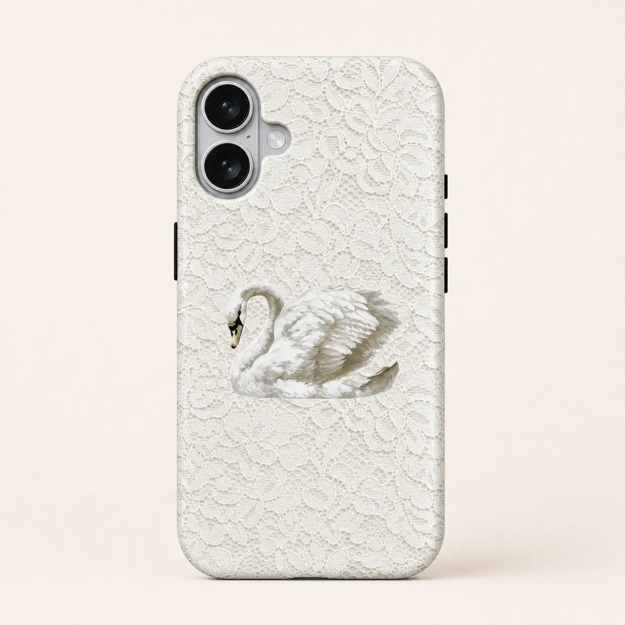 White Lace Rococo Swan Phone Case with white lace texture and swan design