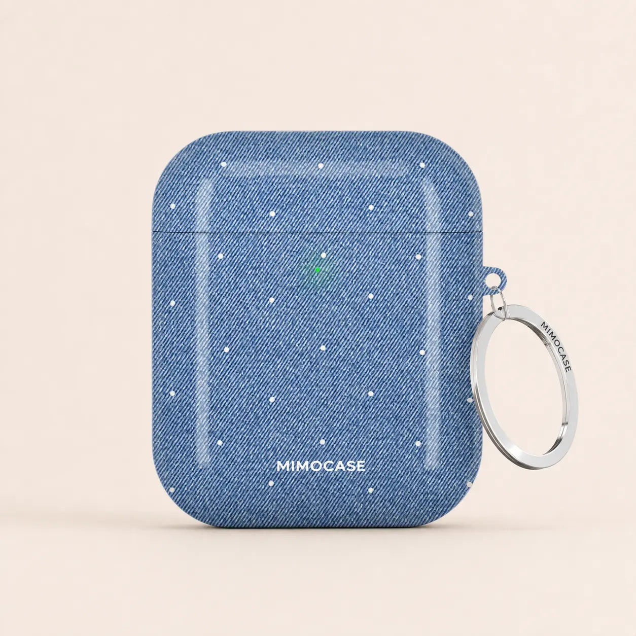 blue jean AirPods case, denim AirPods case, polka dot AirPods case, cute AirPods case, protective AirPods case, AirPods case with keyring, MIMOCASE