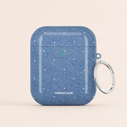 blue jean AirPods case, denim AirPods case, polka dot AirPods case, cute AirPods case, protective AirPods case, AirPods case with keyring, MIMOCASE