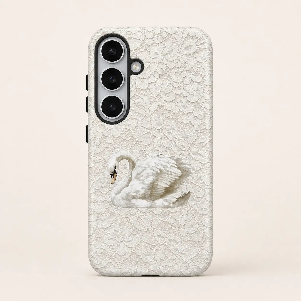 White Lace Rococo Swan Phone Case with white lace texture and swan design