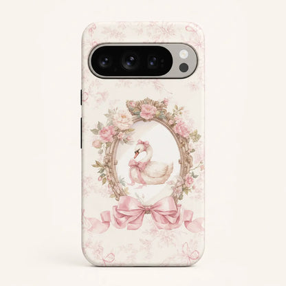 Pink Ribbon Rococo Swan Phone Case with floral frame and bow details