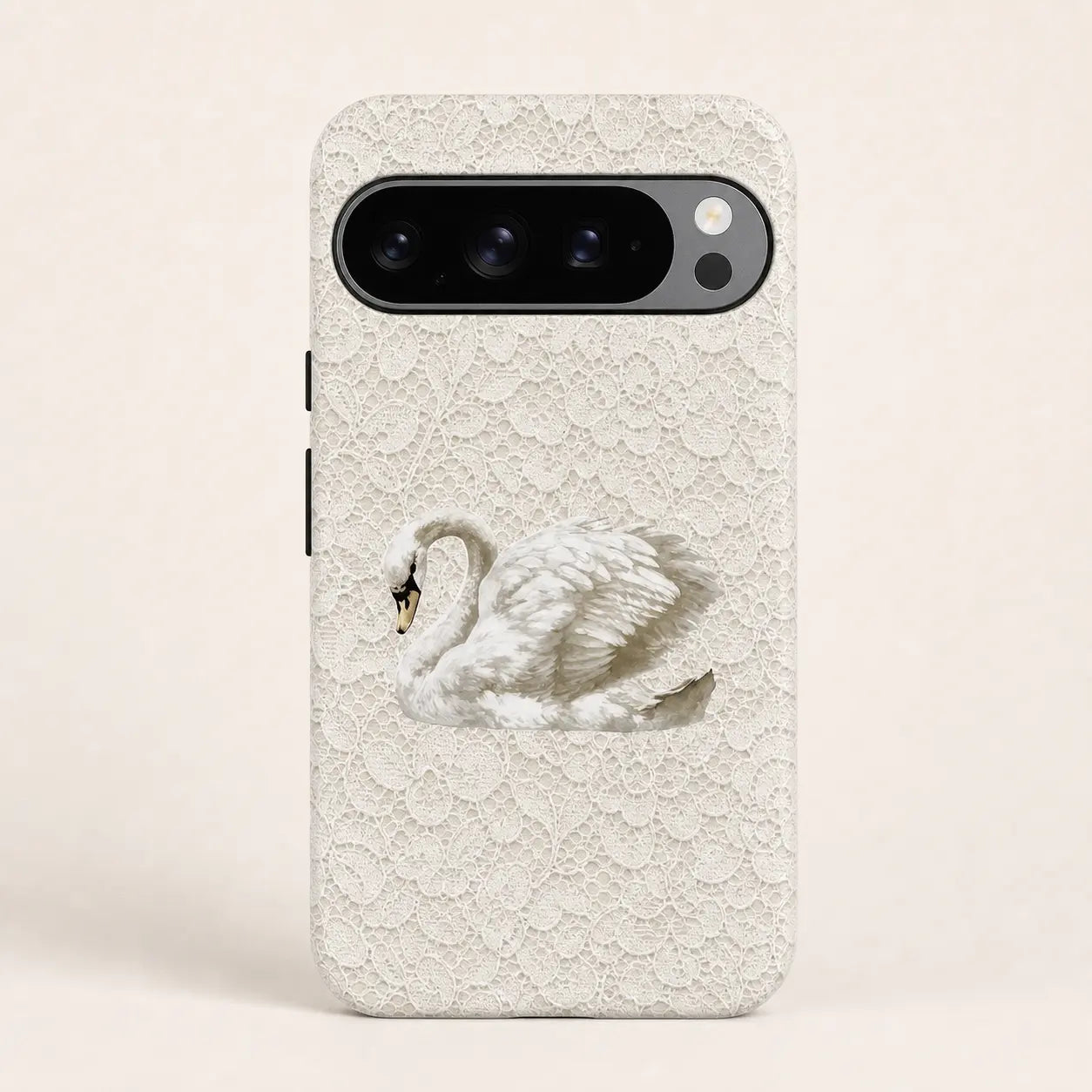 White Lace Rococo Swan Phone Case with white lace texture and swan design