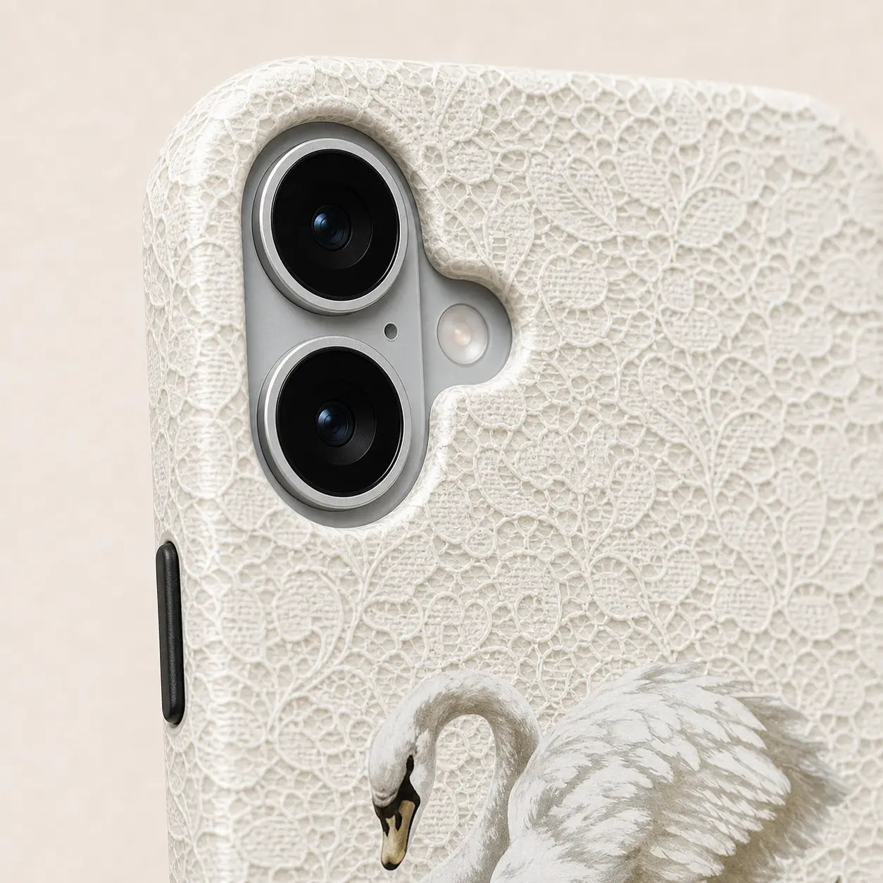 White Lace Rococo Swan Phone Case with white lace texture and swan design