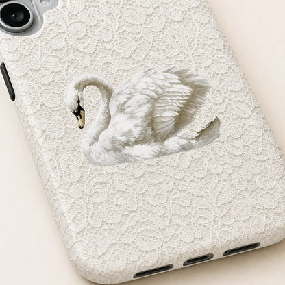 White Lace Rococo Swan Phone Case with white lace texture and swan design