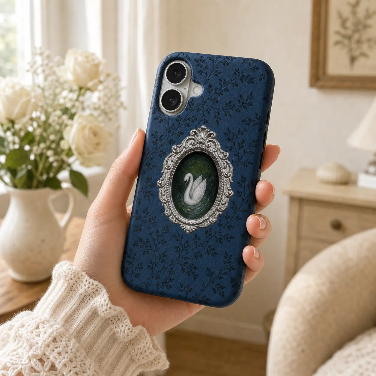 Midnight Rococo Swan Phone Case mimocase