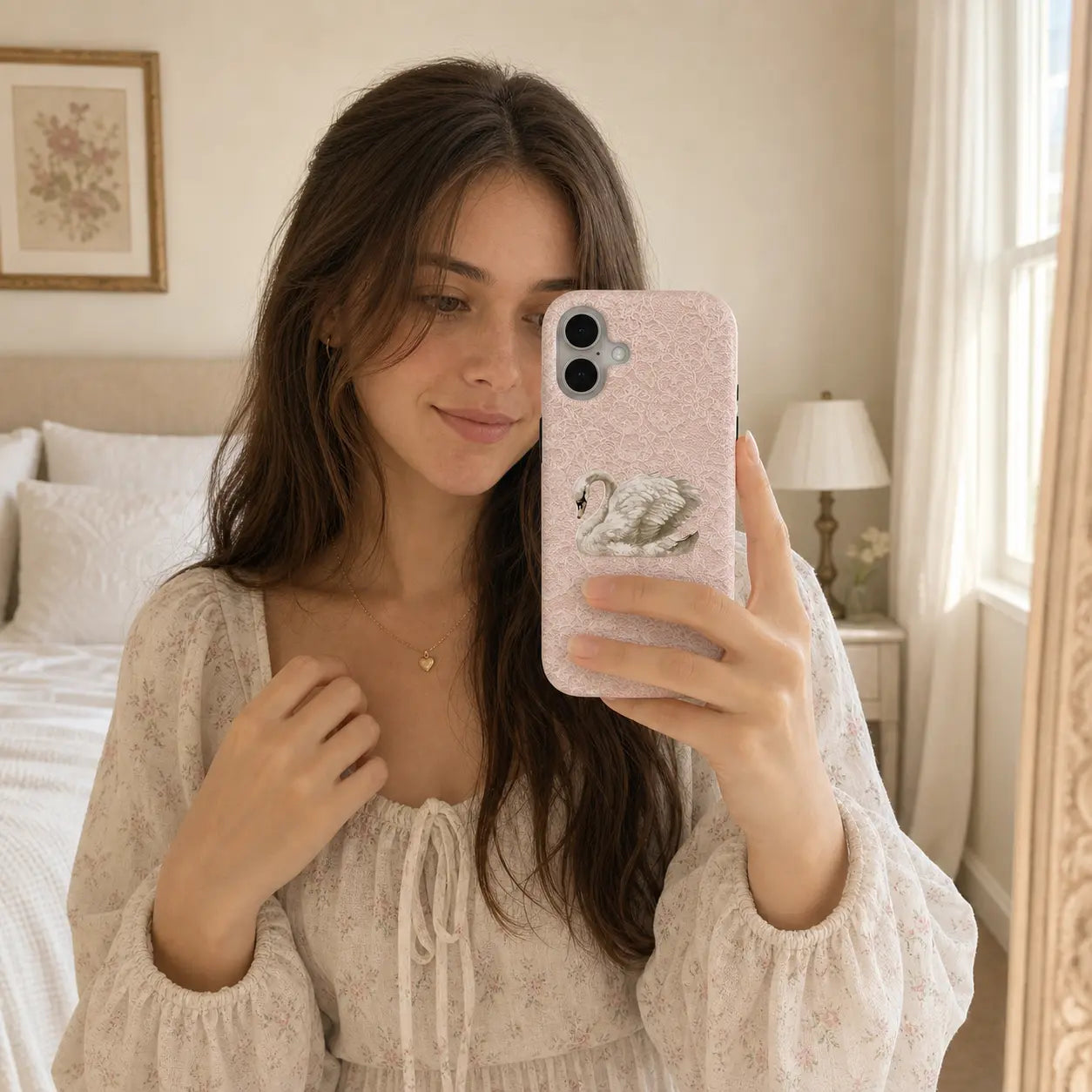Blush Lace Swan Phone Case mimocase