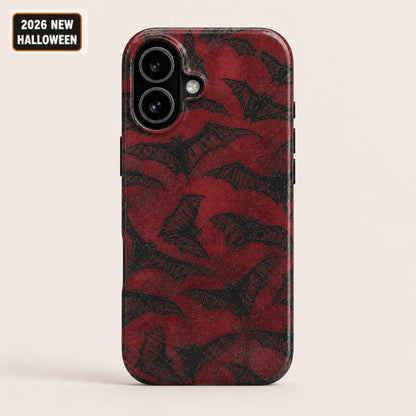 Vintage red bat phone case for Google Pixel with a distressed gothic pattern