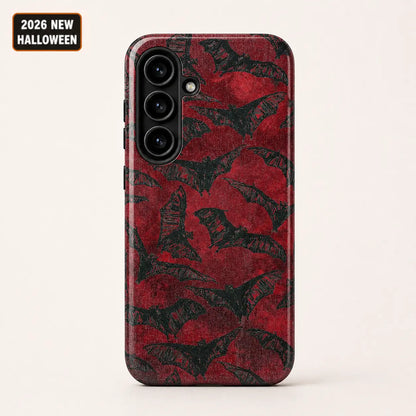 Vintage red bat phone case for Google Pixel with a distressed gothic pattern