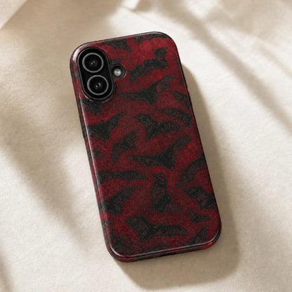 Vintage red bat phone case for Google Pixel with a distressed gothic pattern