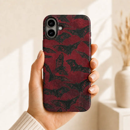 Vintage red bat phone case for Google Pixel with a distressed gothic pattern