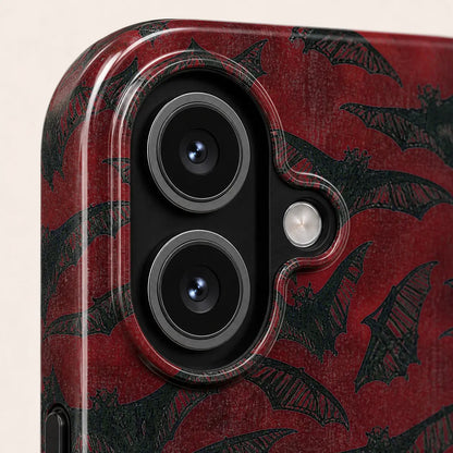 Vintage red bat phone case for Google Pixel with a distressed gothic pattern