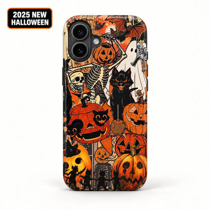 Black cat pumpkin Halloween film case for iPhone with 2025 Halloween badge