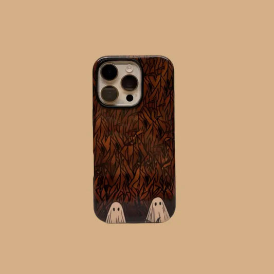 This Halloween phone case features a beautiful oil painting style of a skeleton lying in flowers, blending life and death for a unique artistic touch.