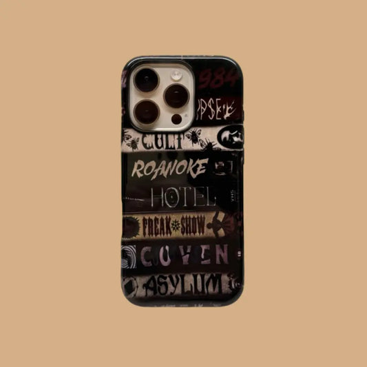 This Halloween phone case features a VHS tape-style design with classic American horror movie titles, making it a unique and must-have item for horror fans.