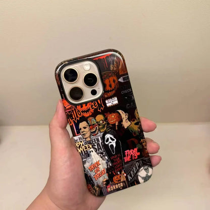Featuring a collage of classic horror movie characters, this Halloween-themed phone case is a must-have accessory to make your phone stand out.