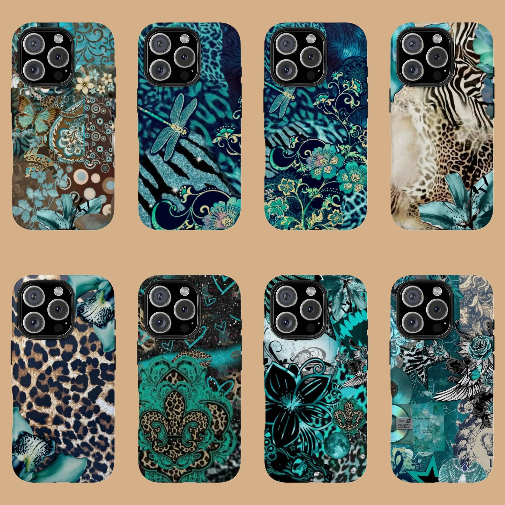 VINTAGE TEAL LEOPARD PRINT AESTHETIC PHONE CASE mimocase