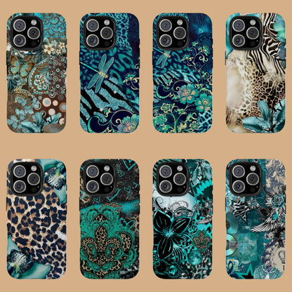 Vintage Teal Leopard Print Aesthetic Phone Case for Samsung - MIMOCASE