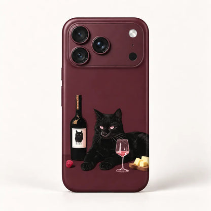 Burgundy black cat wine case for iPhone 18 Pro Max