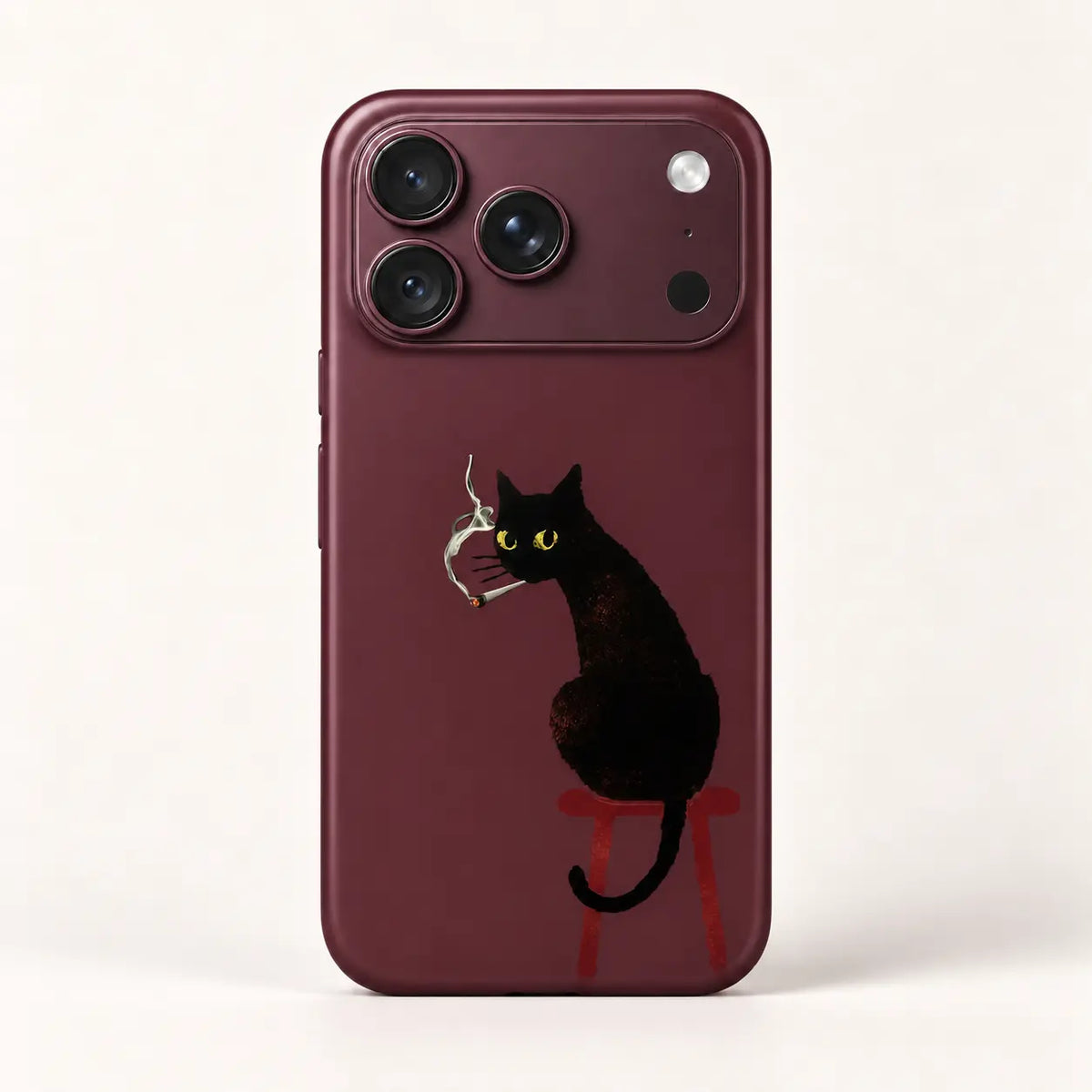 Burgundy smoking black cat case for iPhone 18 Pro Max