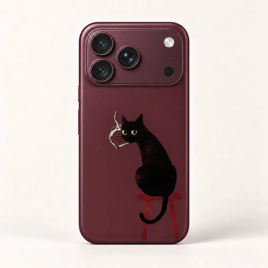 Burgundy smoking black cat case for iPhone 18 Pro Max