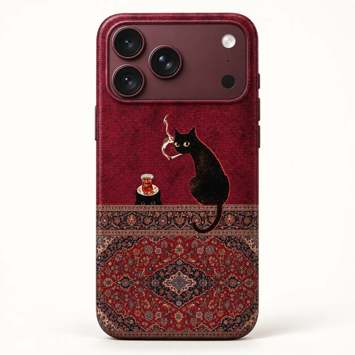 Burgundy Black Cat & Persian Rug Phone Case mimocase