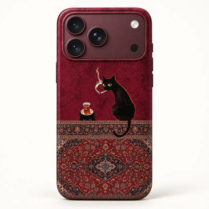 Burgundy Black Cat & Persian Rug Phone Case mimocase