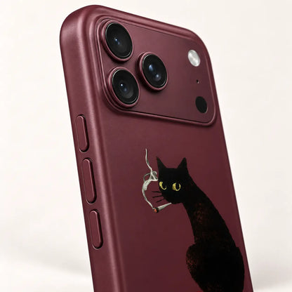 Bottom port detail of black cat iPhone 18 Pro Max case